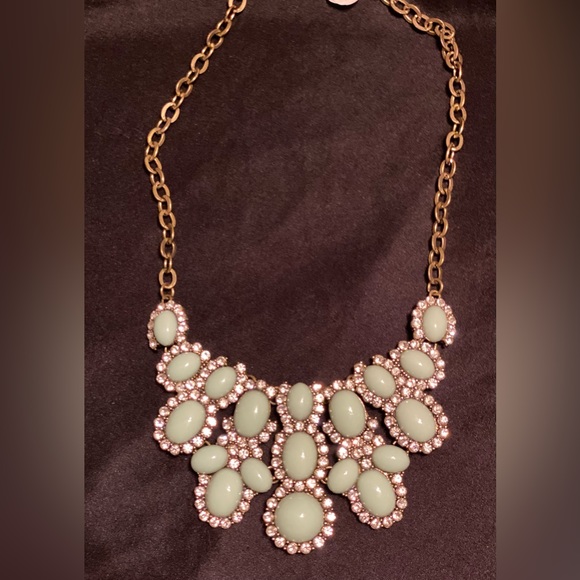 Cabochon Necklace in Opalesque Mint Green with Rhinestones Vintage Statement - Picture 3 of 6